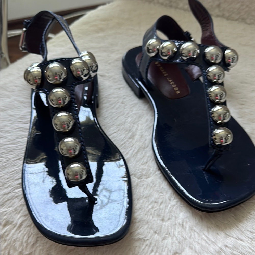 Marc Jacobs Black and Silver Sandals with Studded Design